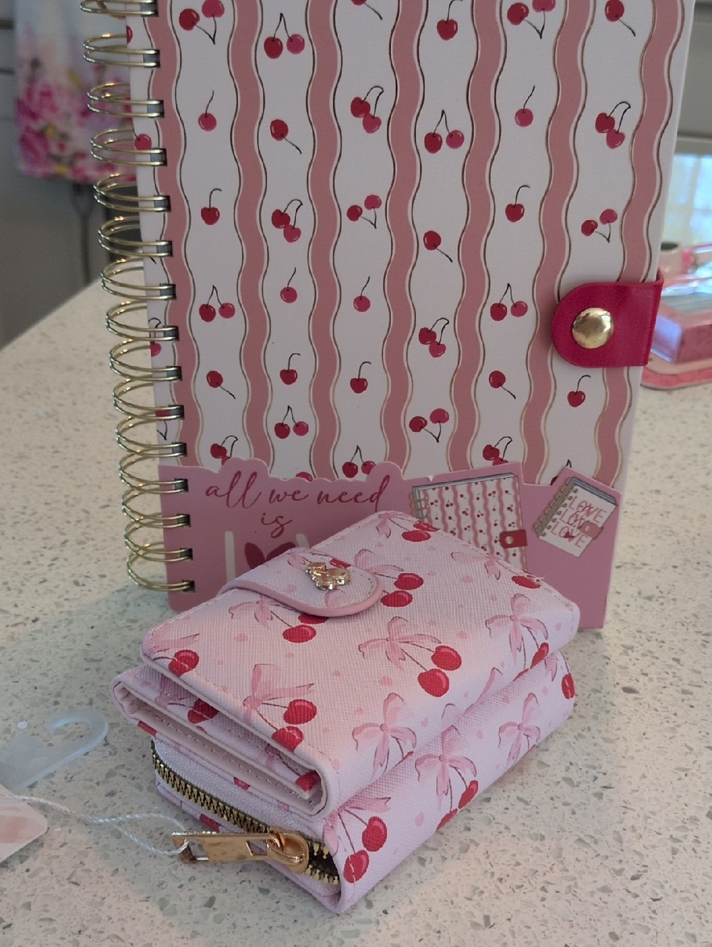 CHERRY Print Pink Wallet with Matching Cherry Notebook